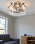 13" Industrial Reversible Flush Mount Ceiling Fan With Lighting