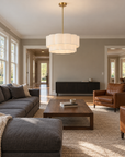Maren 6-Light Adjustable-Angle Brushed Brass Chandelier with Tiered Linen Shades