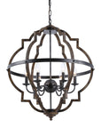 Cambon 6-Light Distressed Black and Brushed Wood Lantern Geometric Chandelier - ParrotUncle