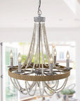 6 Light Chokio Wood Bead Chandelier - IPLUS Lighting
