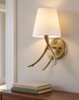 Caldwell 1-Light Antique Brass Antler Wall Sconce with Fabric Shade