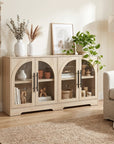 55" Aria Modern Oak Sideboard Cabinet with Arched Glass Doors