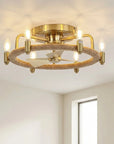 20" Golden Rattan Flush Mount Ceiling Fan