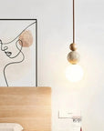 Rile Modern Spherical Travertine and Wood Pendant Light - IPLUS Lighting