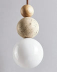Rile Modern Spherical Travertine and Wood Pendant Light - IPLUS Lighting