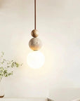 Rile Modern Spherical Travertine and Wood Pendant Light