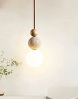 Rile Modern Spherical Travertine and Wood Pendant Light - IPLUS Lighting