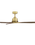 56" Modern Soft Brass & Solid Wood Ceiling Fan, No Light