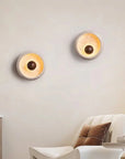 Yalka Modern Organic Round Travertine Wood Wall Lamp 7.9 Inch