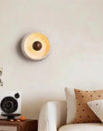 Yalka Modern Organic Round Travertine Wood Wall Lamp 7.9 Inch - IPLUS Lighting