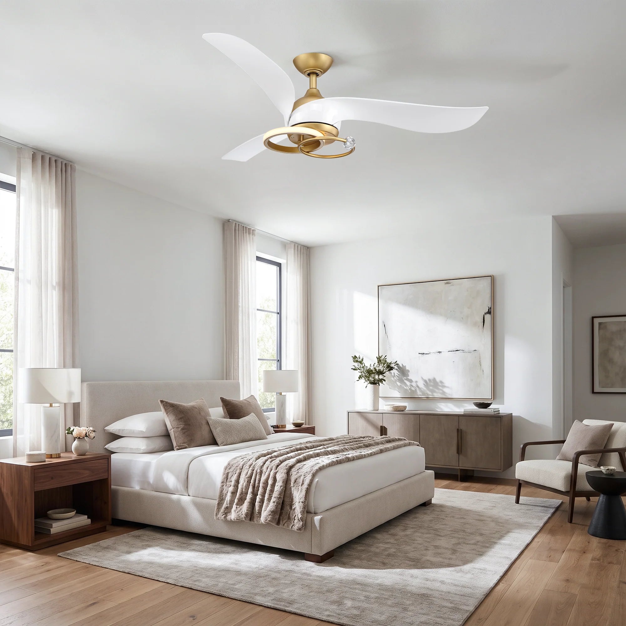 52" Elma Vintage Gold Crystal LED Ceiling Fan