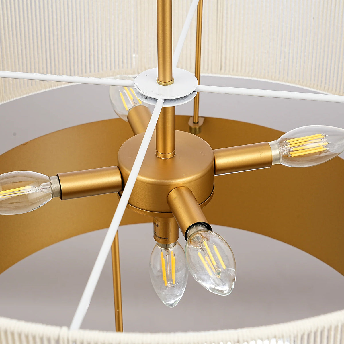 Solenne 5-Light Vintage Brass Chandelier with Cotton Rope Drum Shade