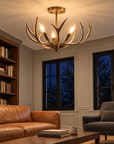 Caldwell 3-Light Antique Brass Antler Semi-Flush Mount Ceiling Light