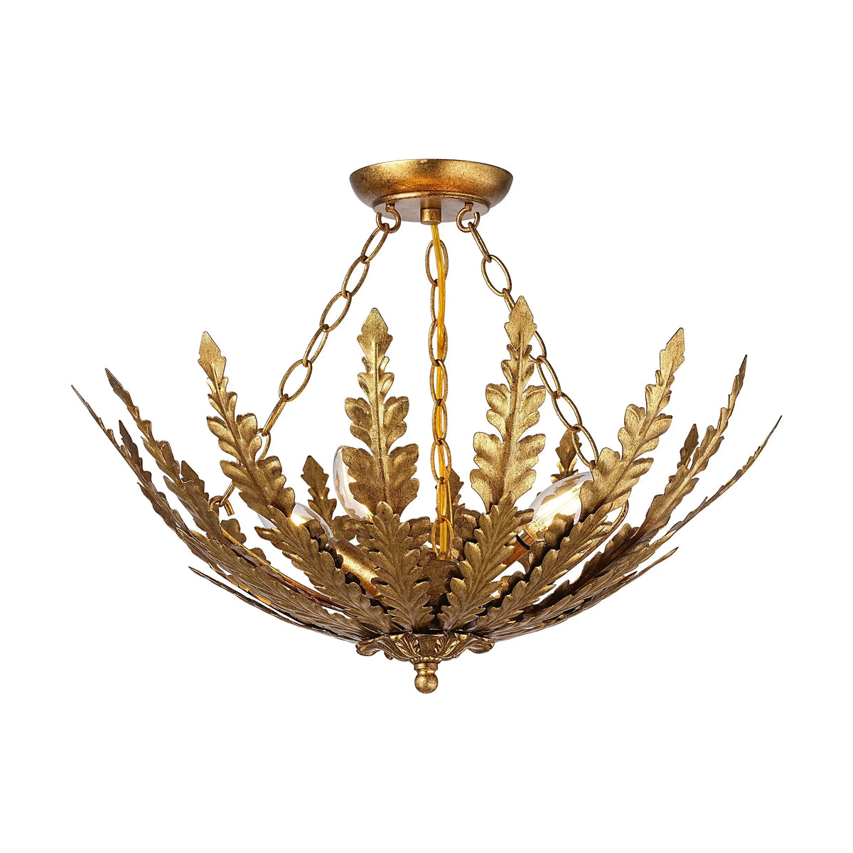 Belle 4-Light Botanical Gold Leaf Semi-Flush Chandelier