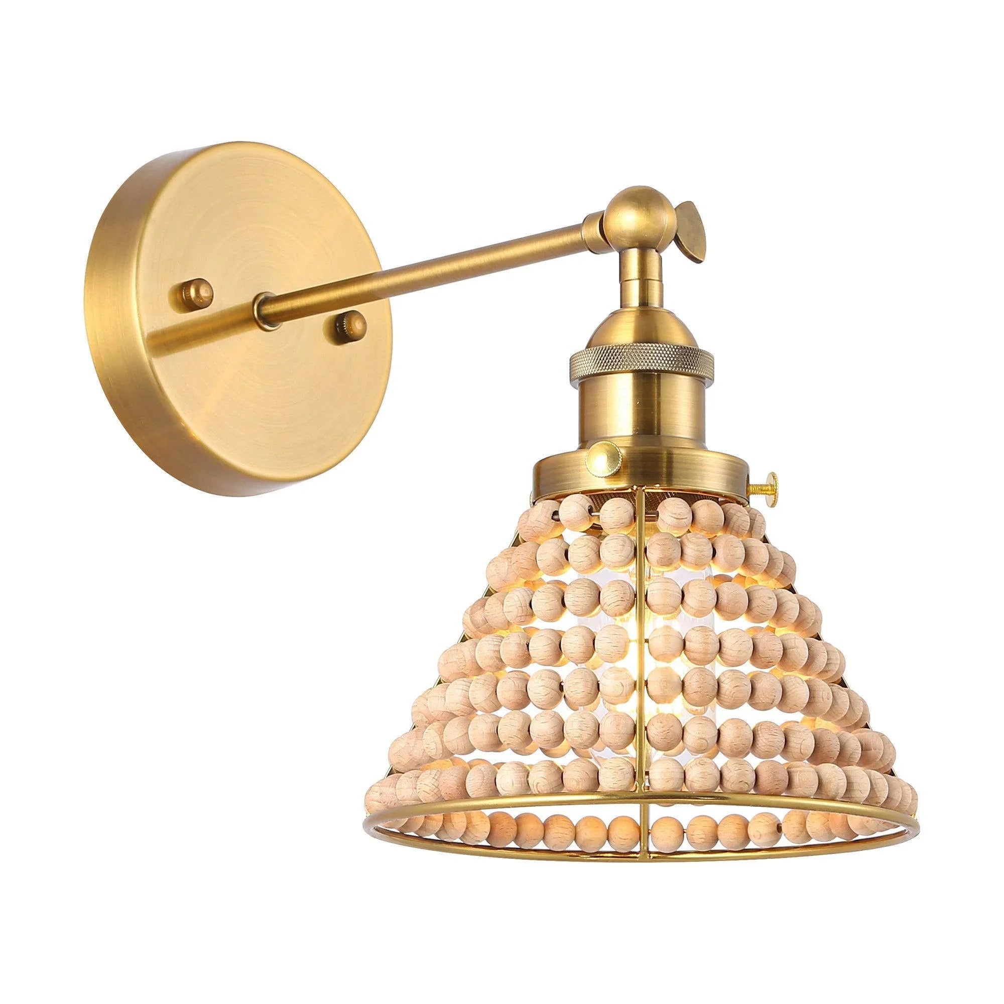 Modern Golden 1-Light Wall Sconce Light with Wooden Beads - IPLUS Lighting
