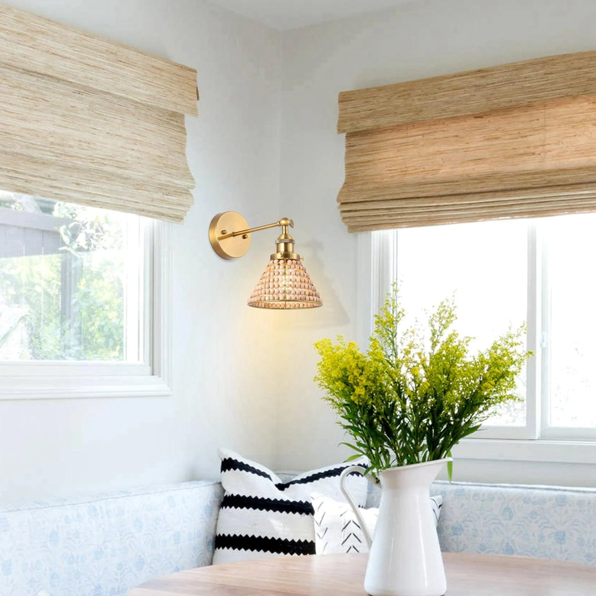 Modern Golden 1-Light Wall Sconce Light with Wooden Beads - IPLUS Lighting