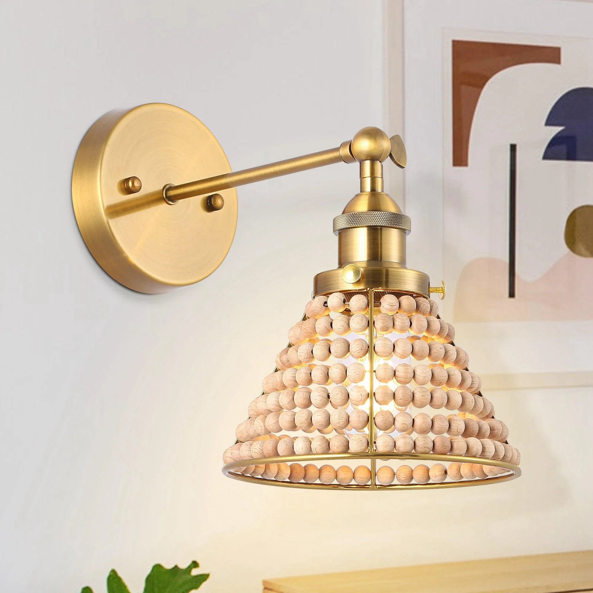 Modern Golden 1-Light Wall Sconce Light with Wooden Beads - IPLUS Lighting