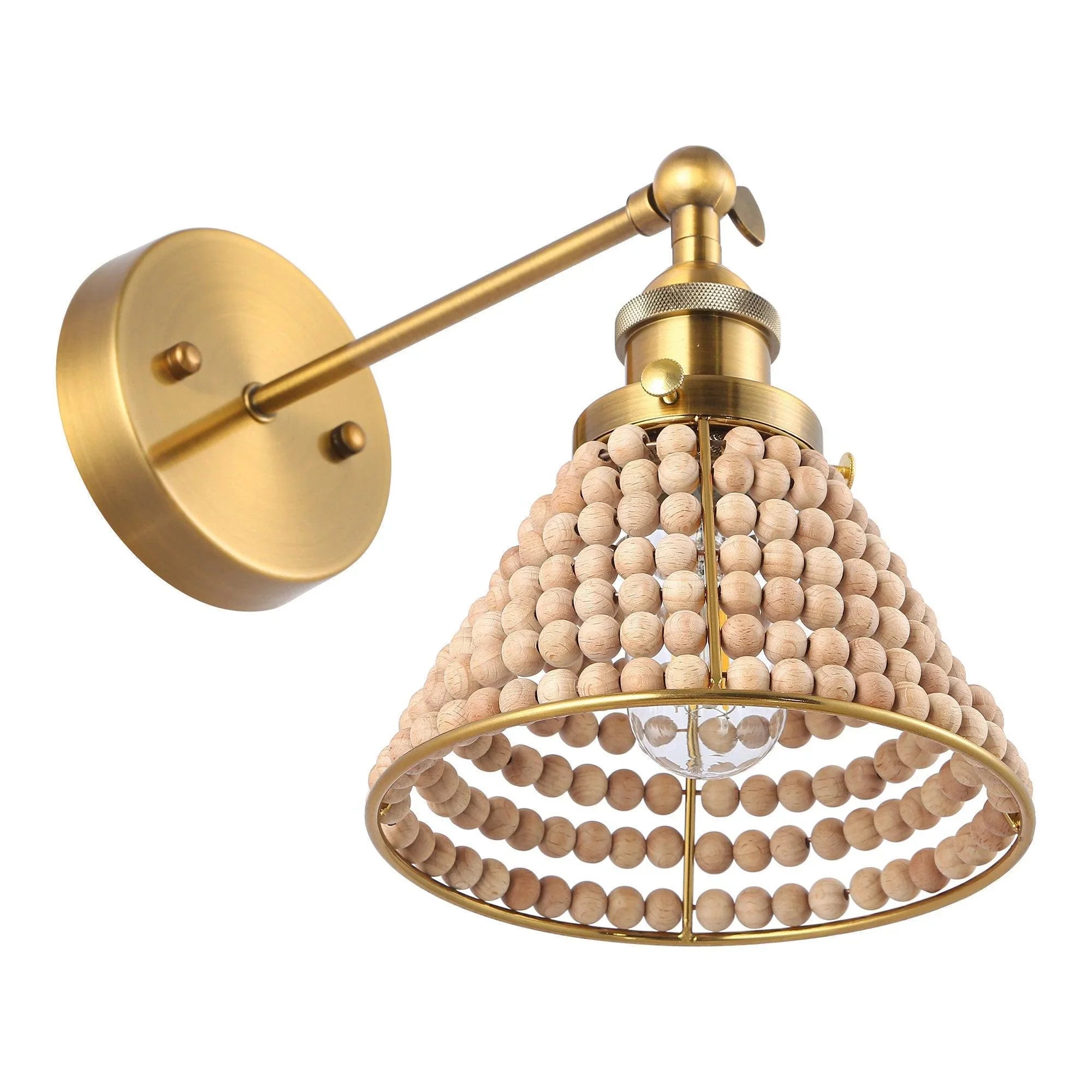 Modern Golden 1-Light Wall Sconce Light with Wooden Beads - IPLUS Lighting