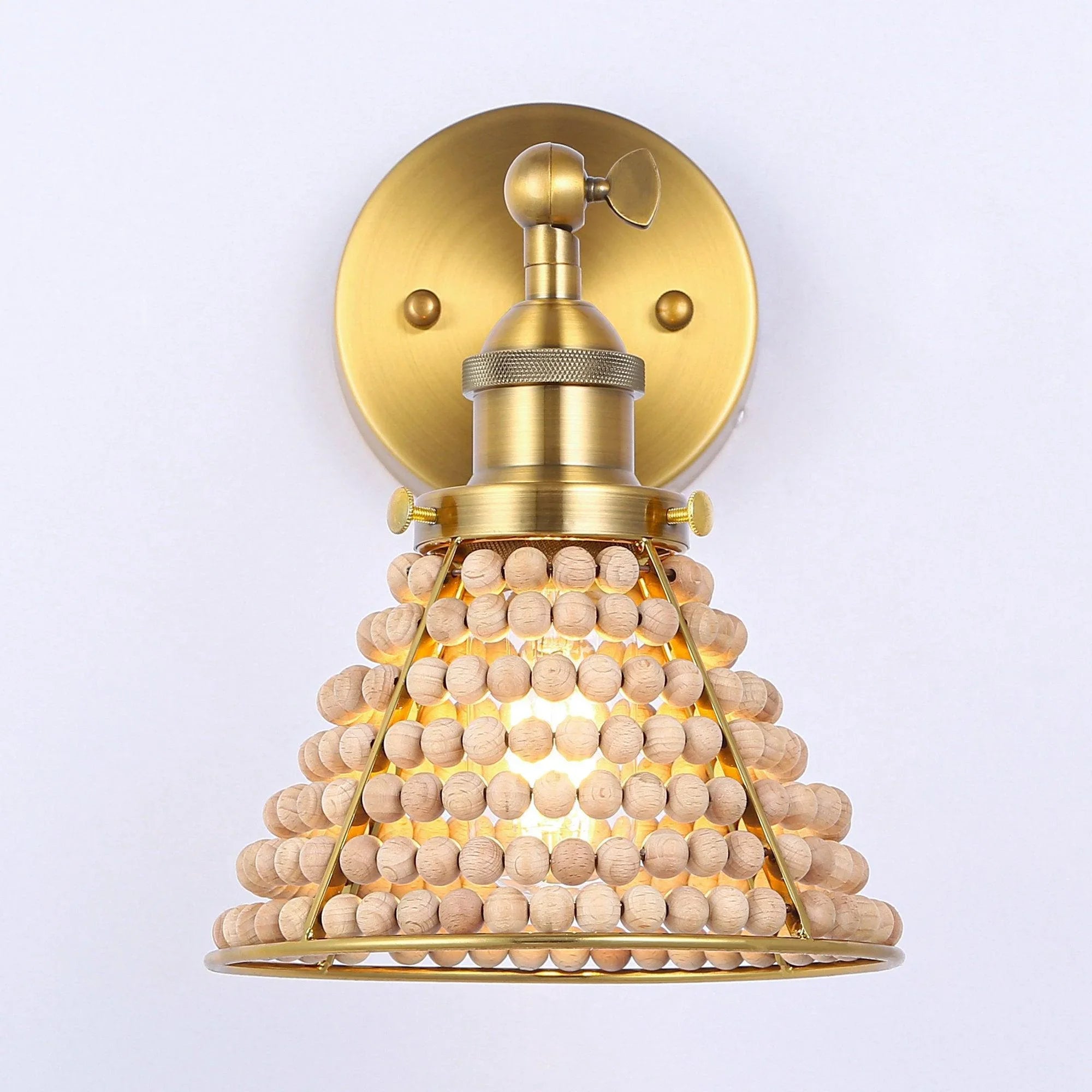 Modern Golden 1-Light Wall Sconce Light with Wooden Beads - IPLUS Lighting
