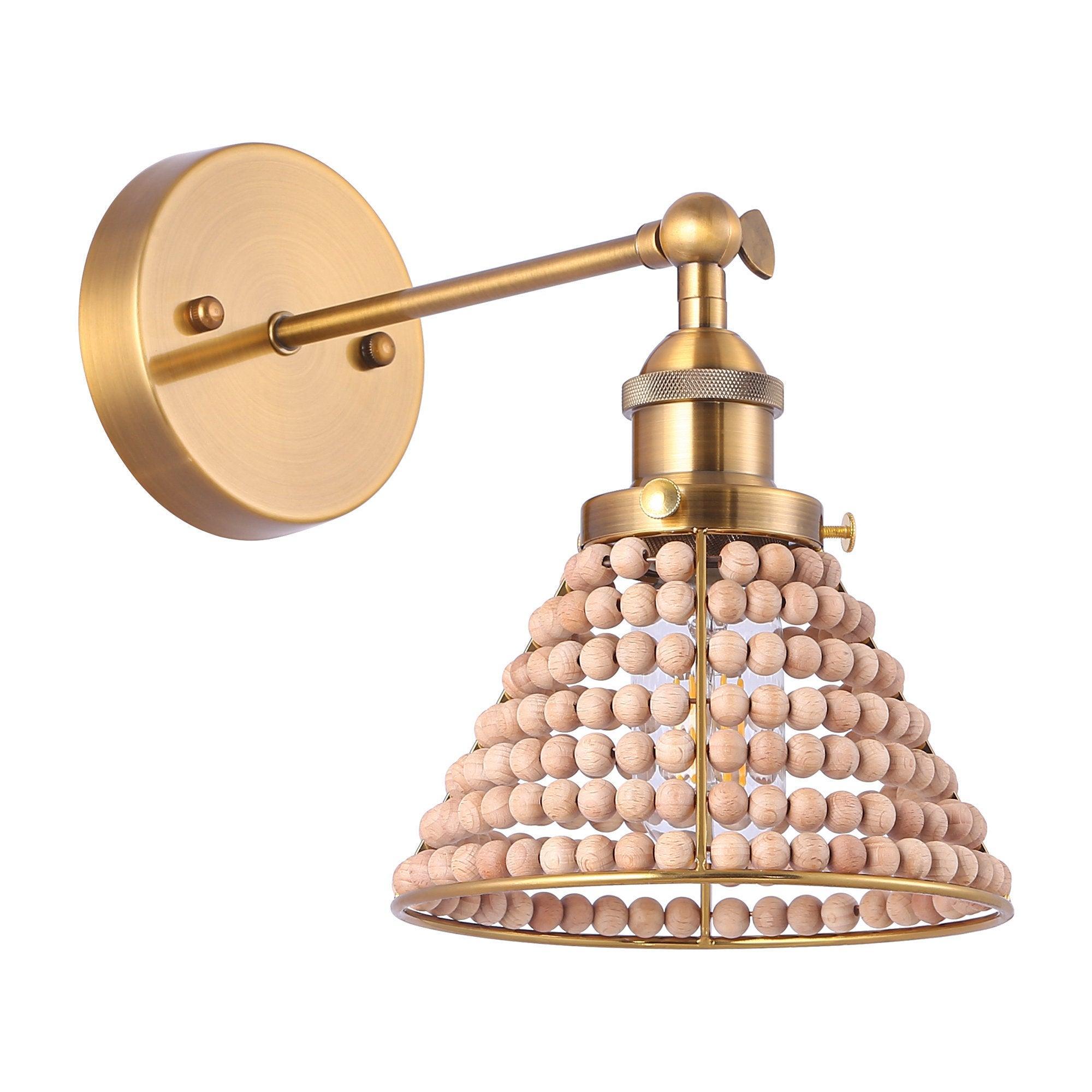 1-Light Modern Golden Wall Scone Light with Wooden Beads - ParrotUncle