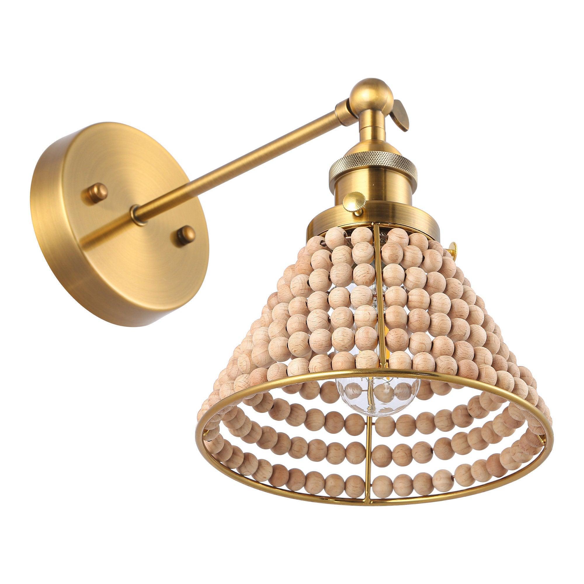 1-Light Modern Golden Wall Scone Light with Wooden Beads - ParrotUncle