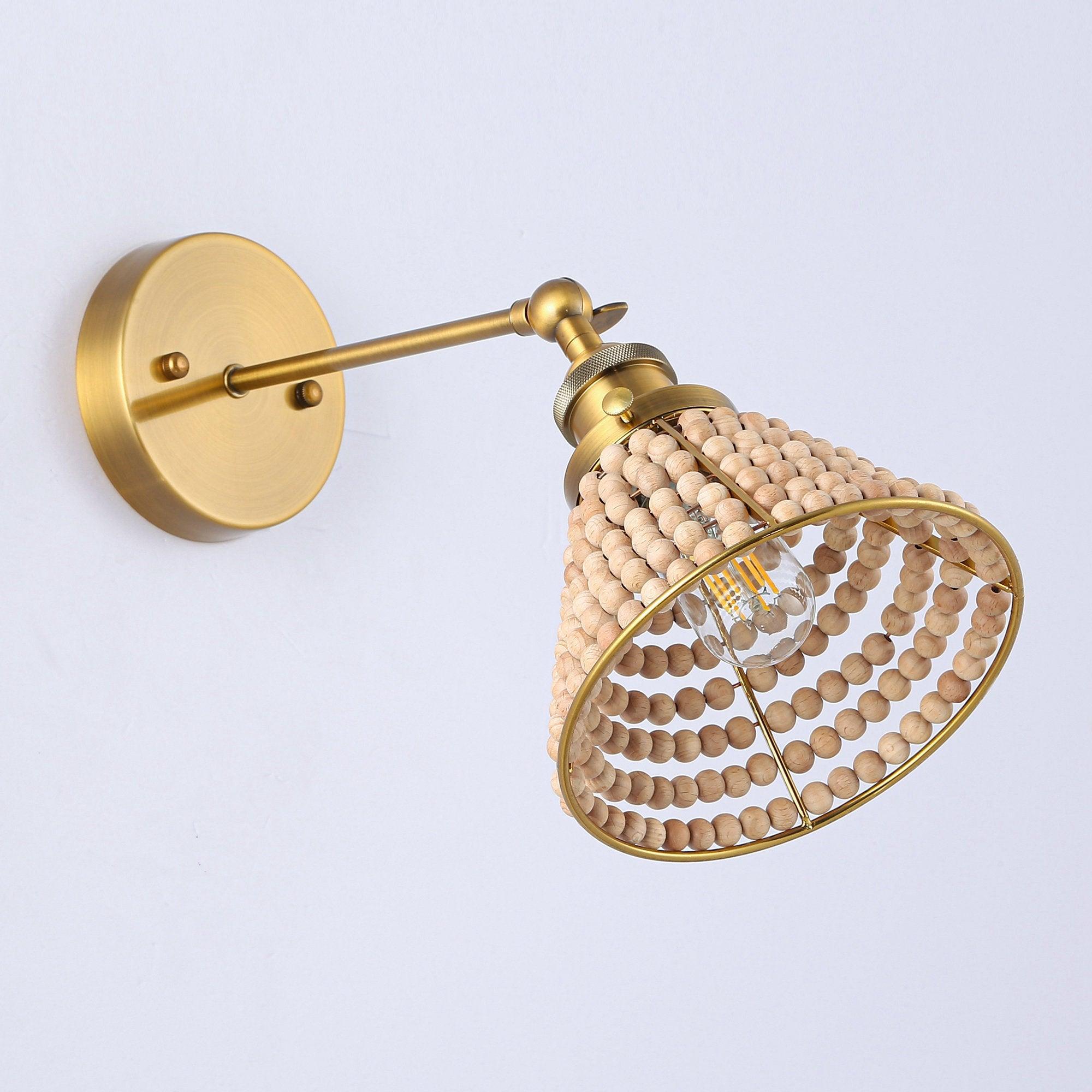 1-Light Modern Golden Wall Scone Light with Wooden Beads - ParrotUncle
