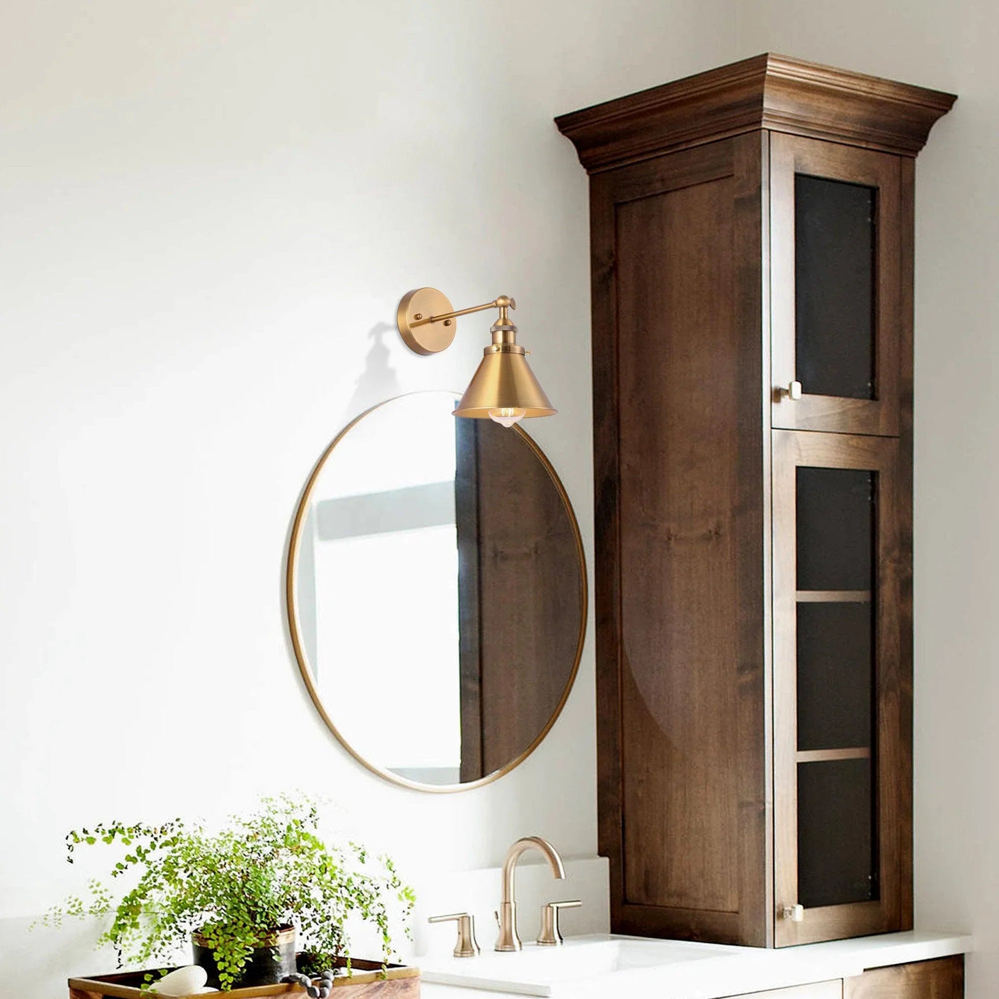 Rhem 1 Light Brass Wall Sconce Light - IPLUS Lighting