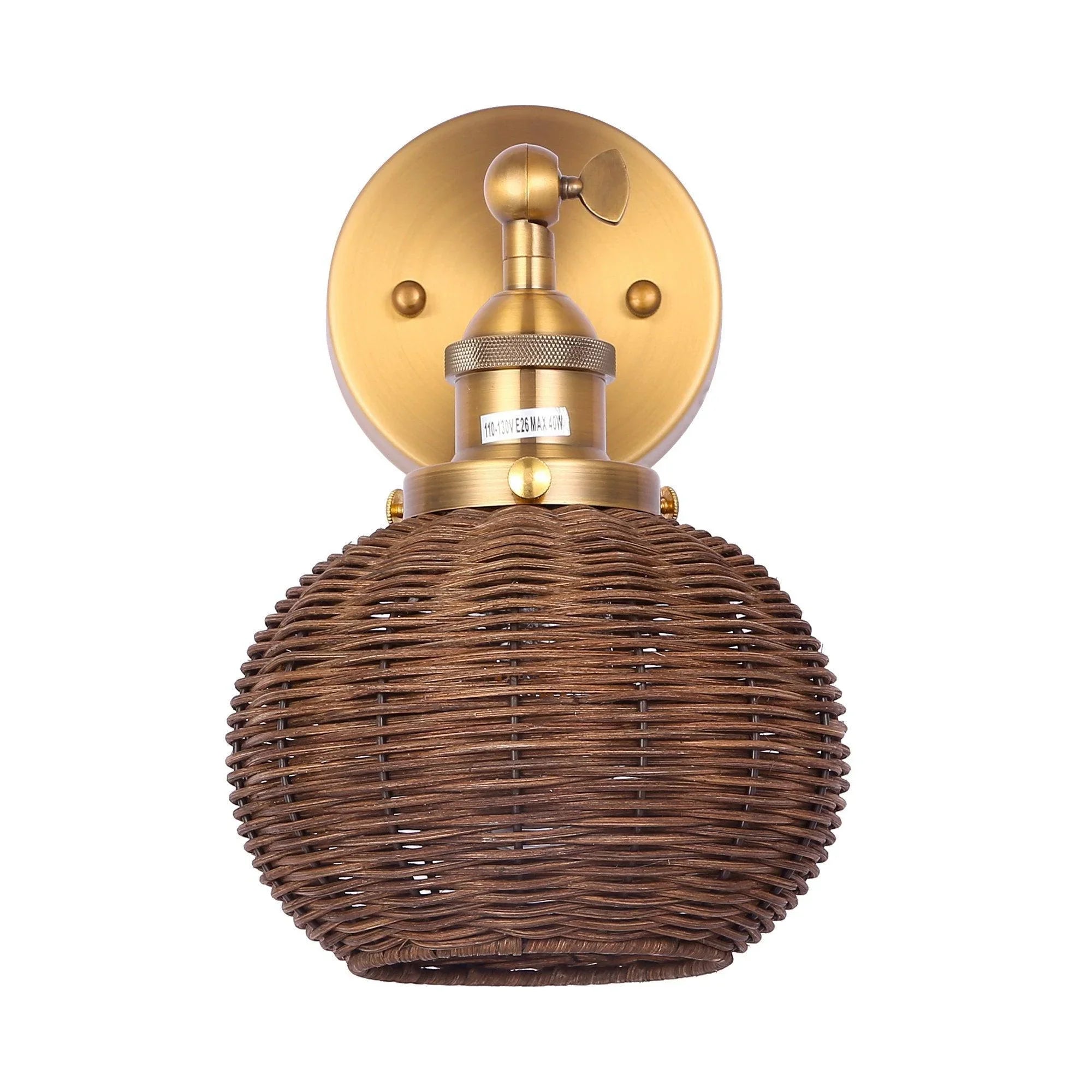 Traditional Rattan 1-Light Golden Wall Sconce Light - IPLUS Lighting
