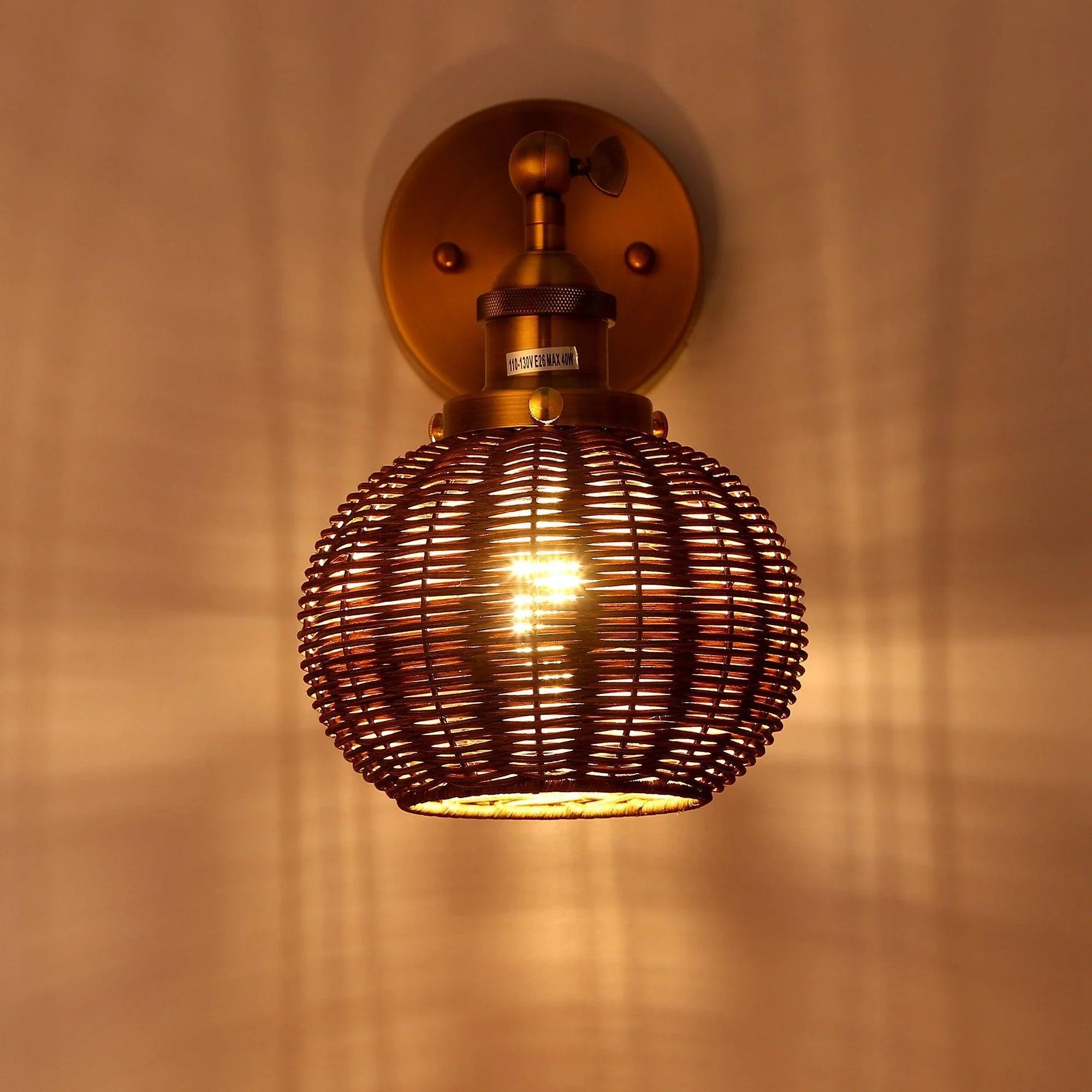 Traditional Rattan 1-Light Golden Wall Sconce Light - IPLUS Lighting