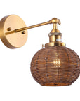 Traditional Rattan 1-Light Golden Wall Sconce Light - IPLUS Lighting