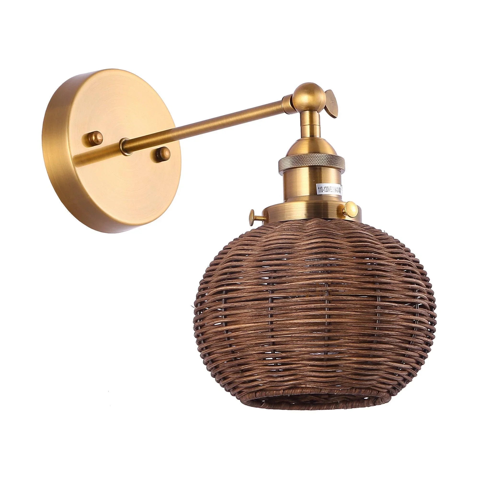 Traditional Rattan 1-Light Golden Wall Sconce Light - IPLUS Lighting