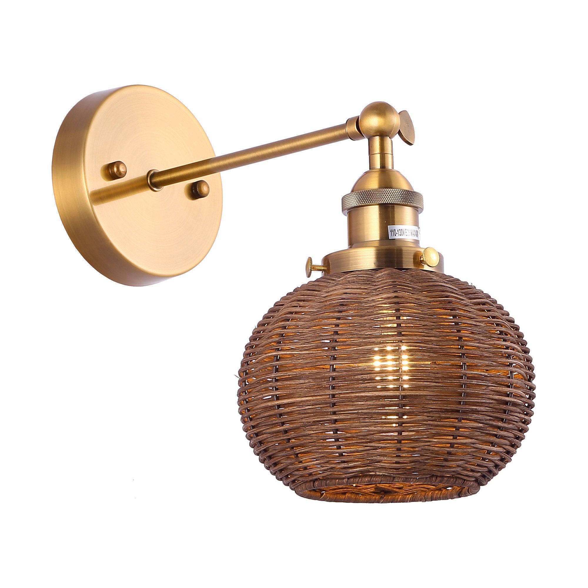 1-Light Traditional Rattan Golden Wall Sconce Light - ParrotUncle