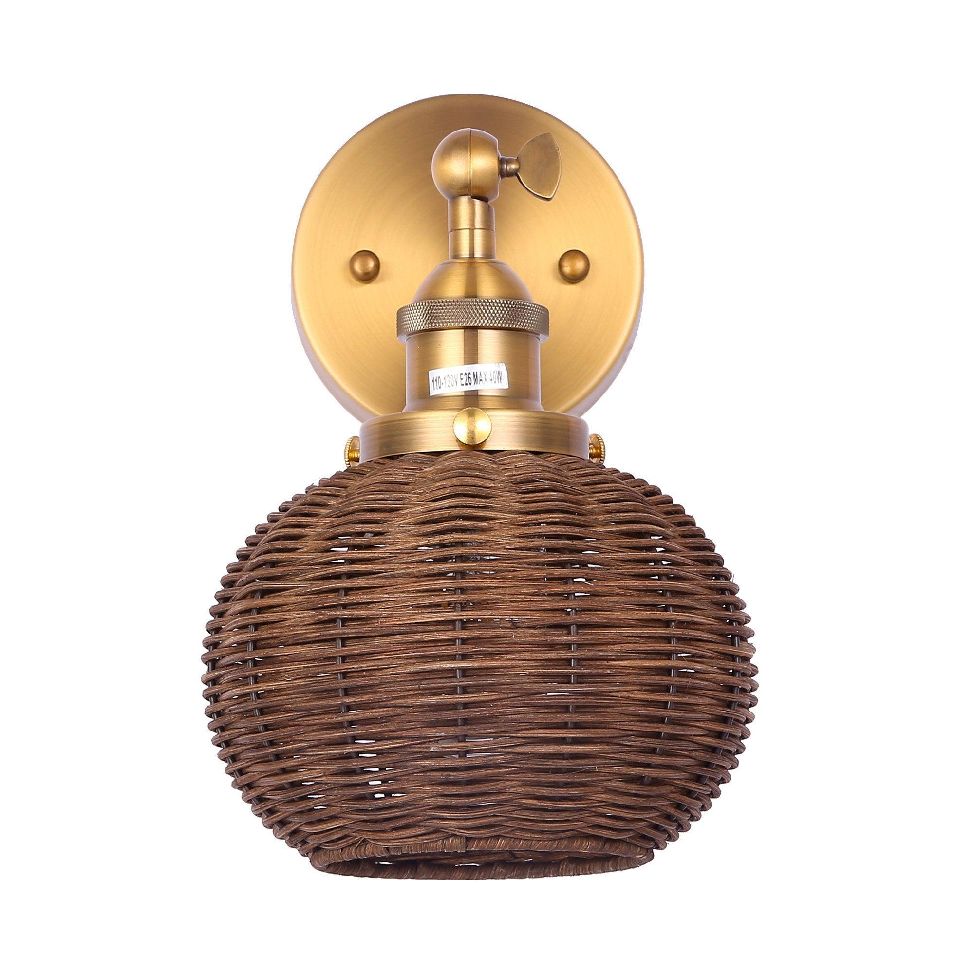 1-Light Traditional Rattan Golden Wall Sconce Light - ParrotUncle