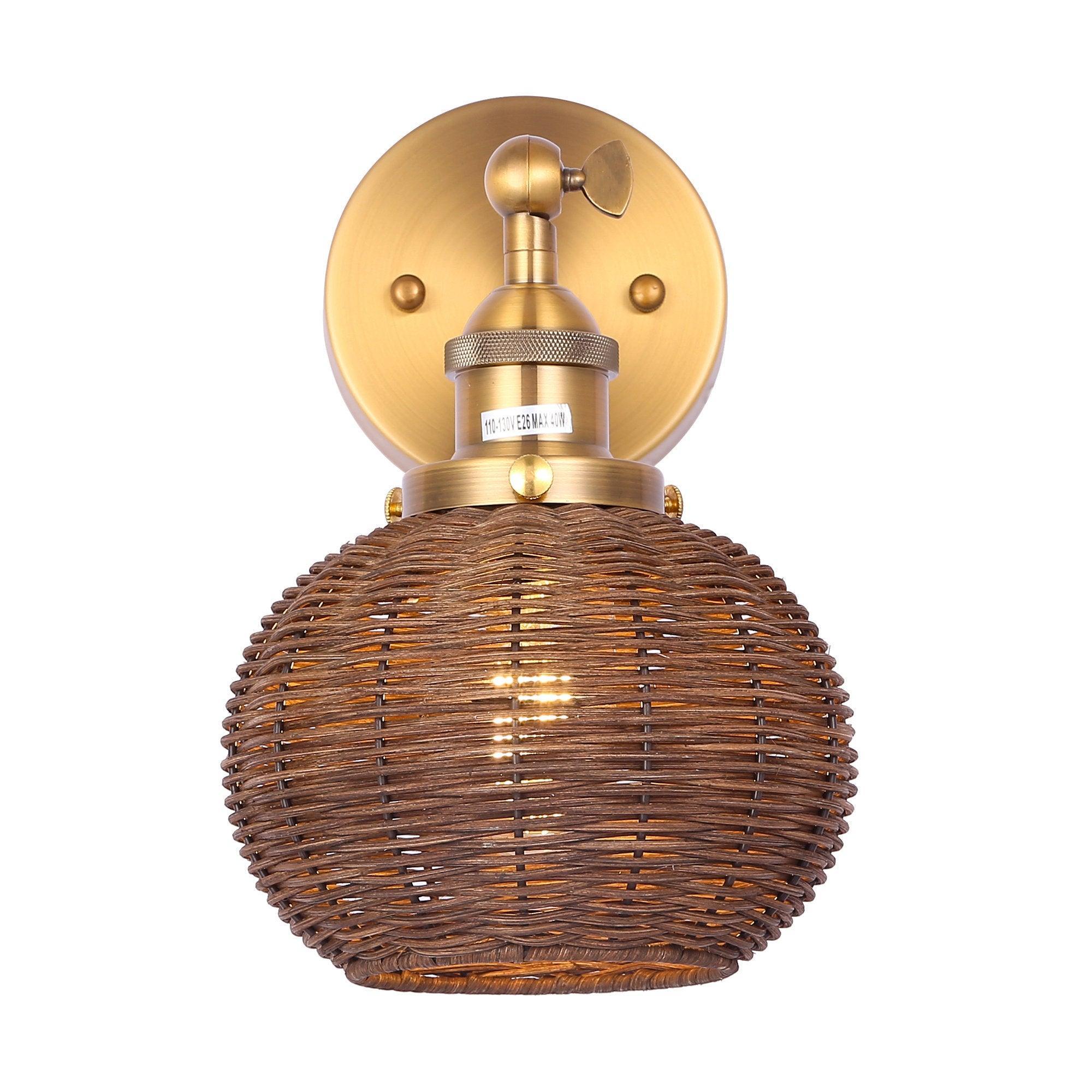 1-Light Traditional Rattan Golden Wall Sconce Light - ParrotUncle