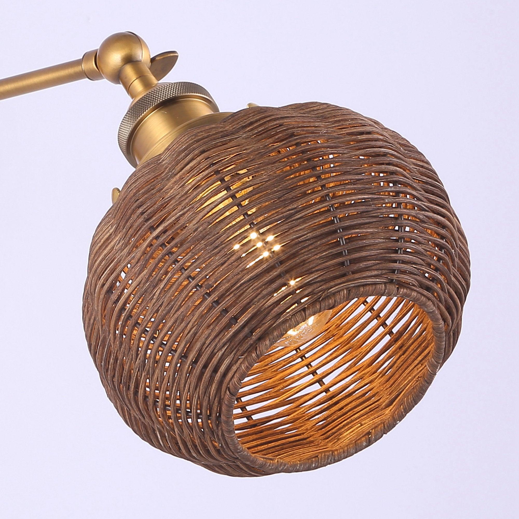 1-Light Traditional Rattan Golden Wall Sconce Light - ParrotUncle