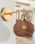 1-Light Traditional Rattan Golden Wall Sconce Light - ParrotUncle