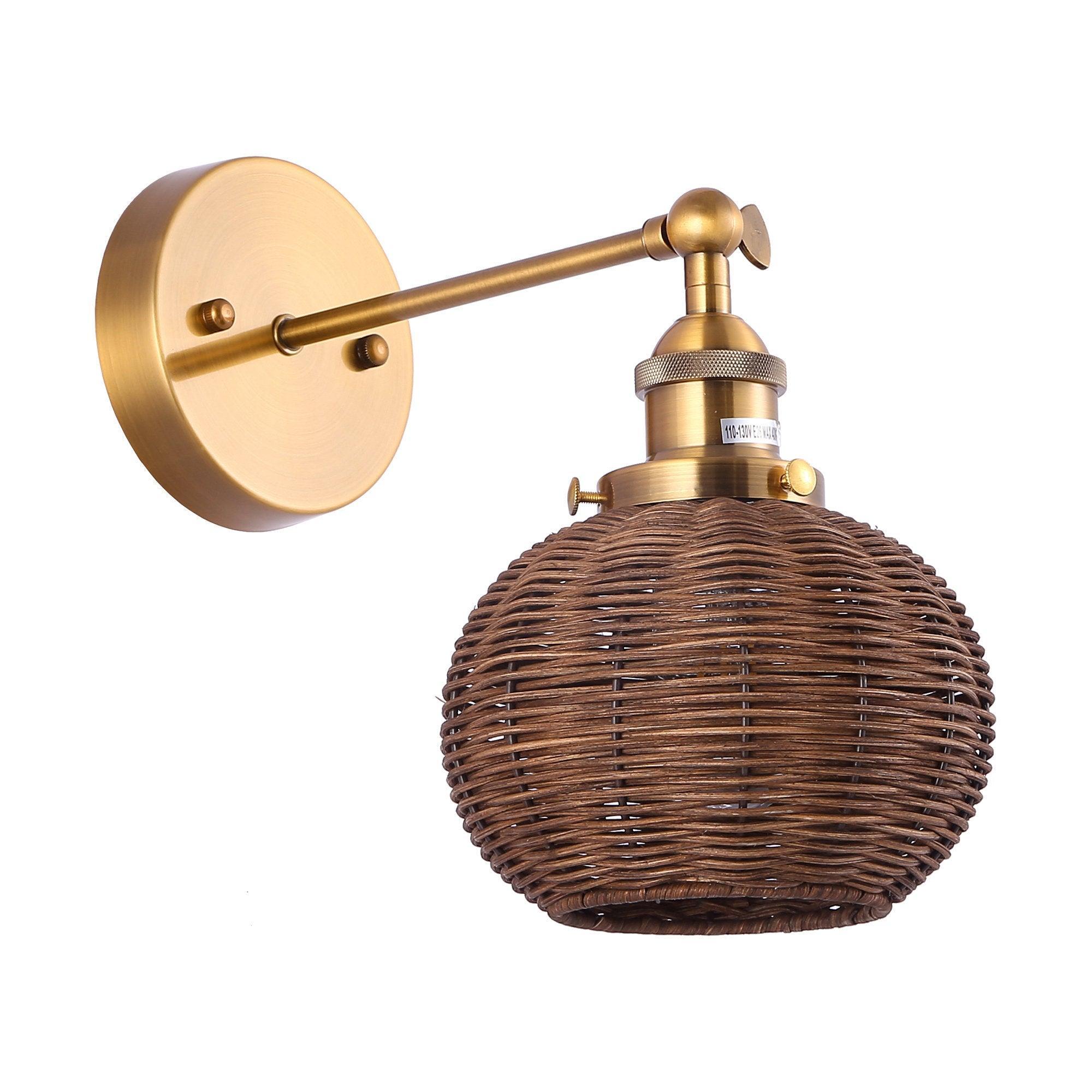 1-Light Traditional Rattan Golden Wall Sconce Light - ParrotUncle