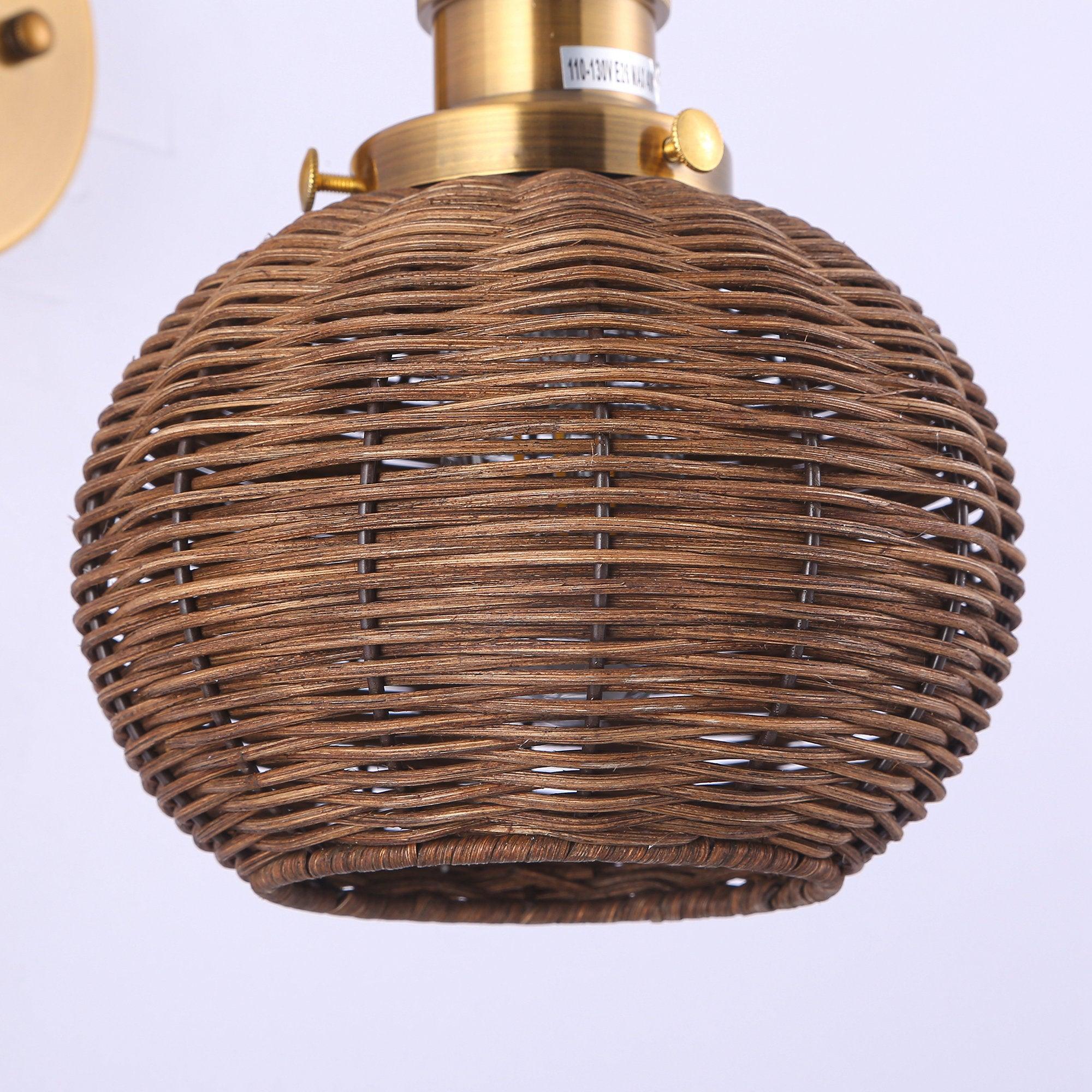 1-Light Traditional Rattan Golden Wall Sconce Light - ParrotUncle