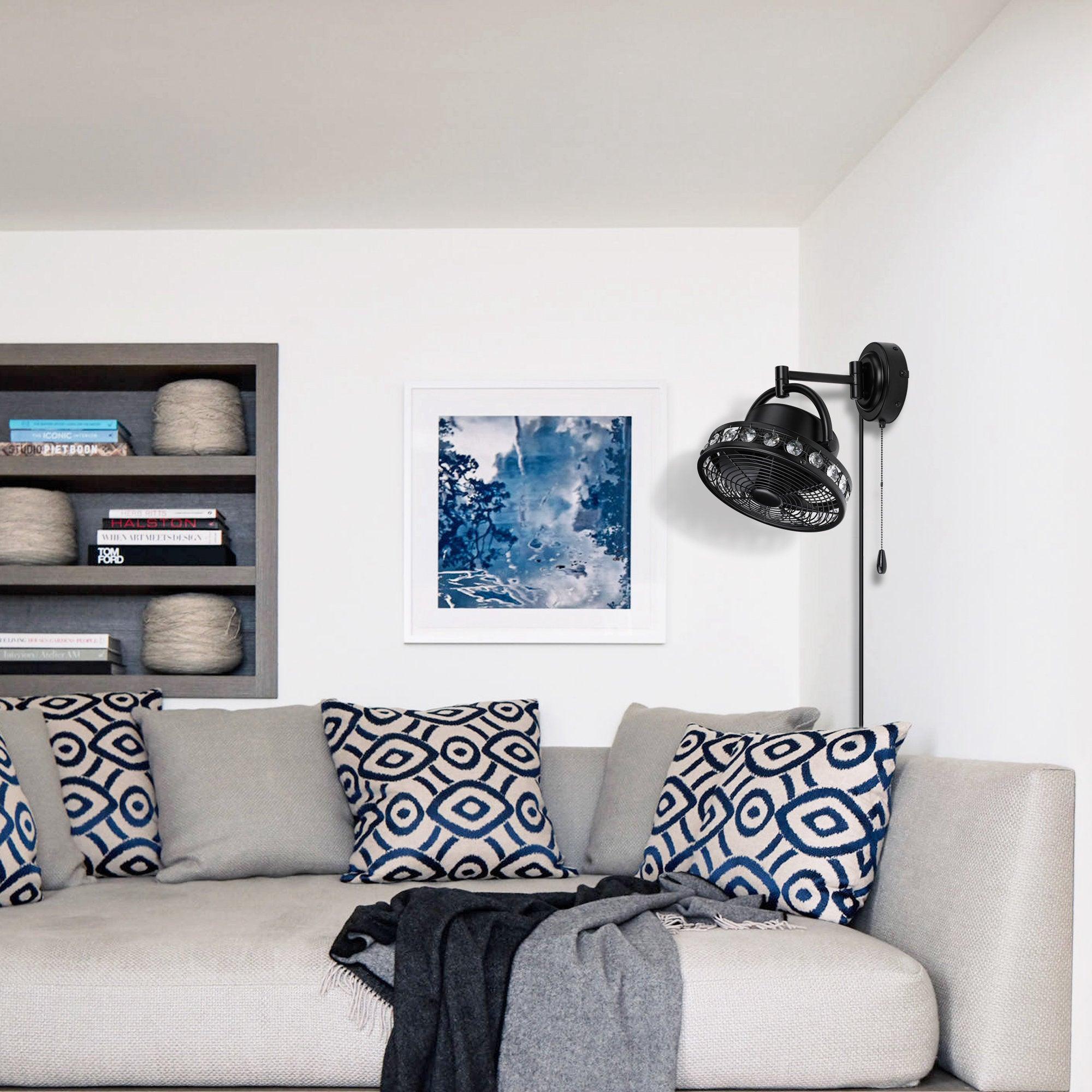 10" Modern Black Small Ceiling Fan with Pull Chain - IPLUS