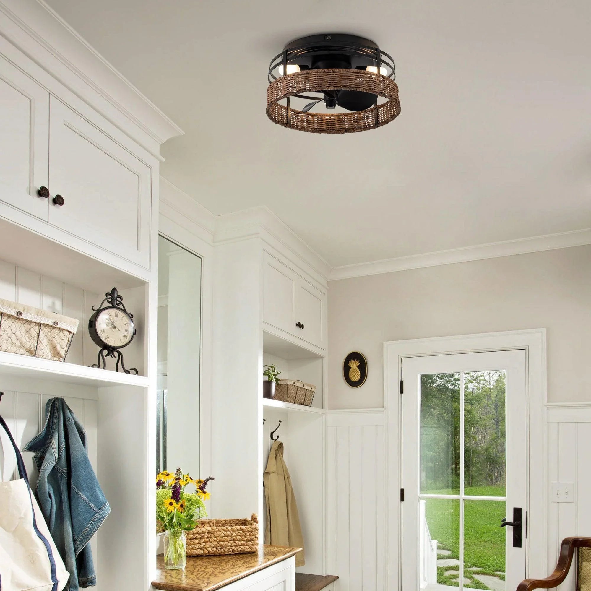 13 Inch Farmhouse Flush Mount Reversible Ceiling Fan - IPLUS Lighting