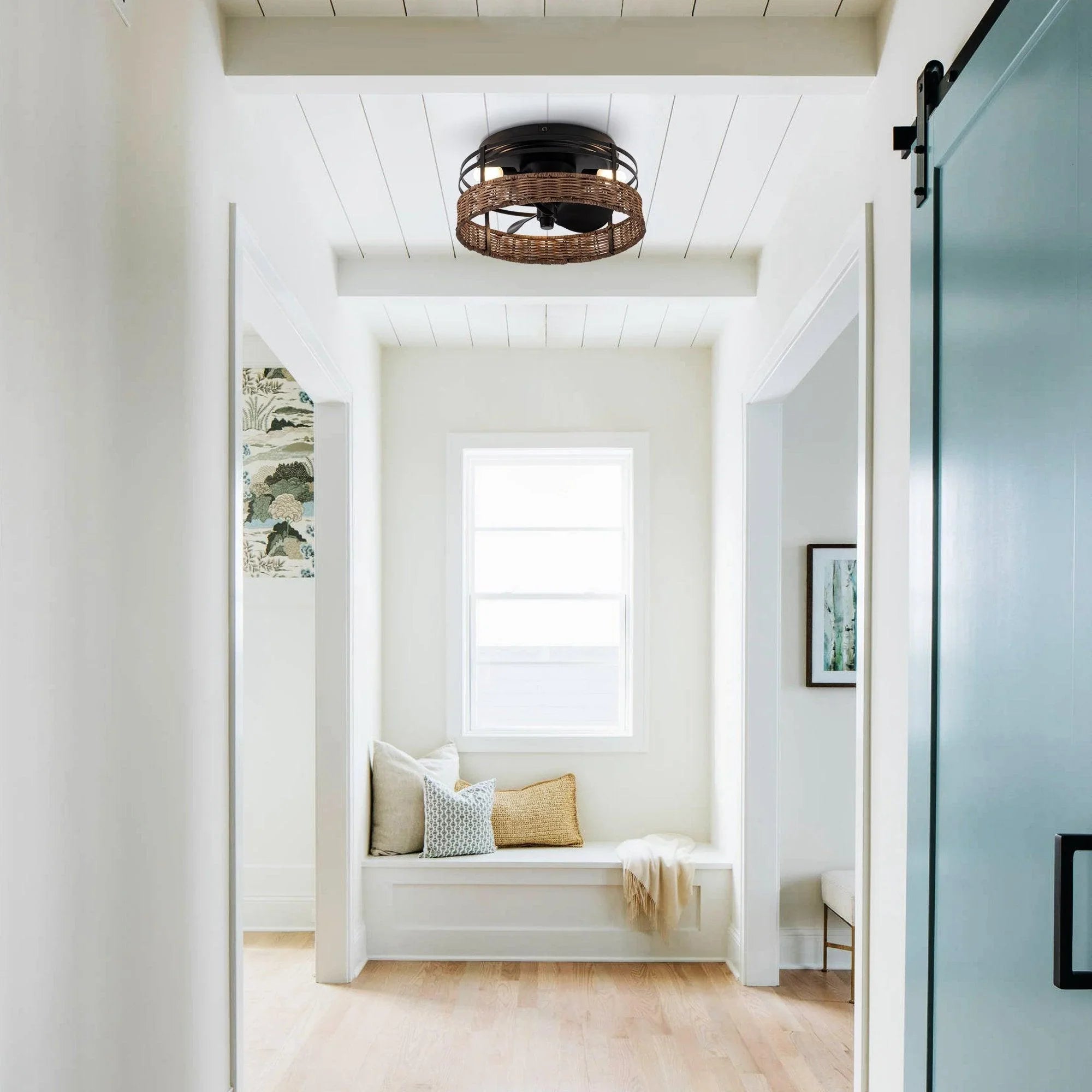 13 Inch Farmhouse Flush Mount Reversible Ceiling Fan - IPLUS Lighting