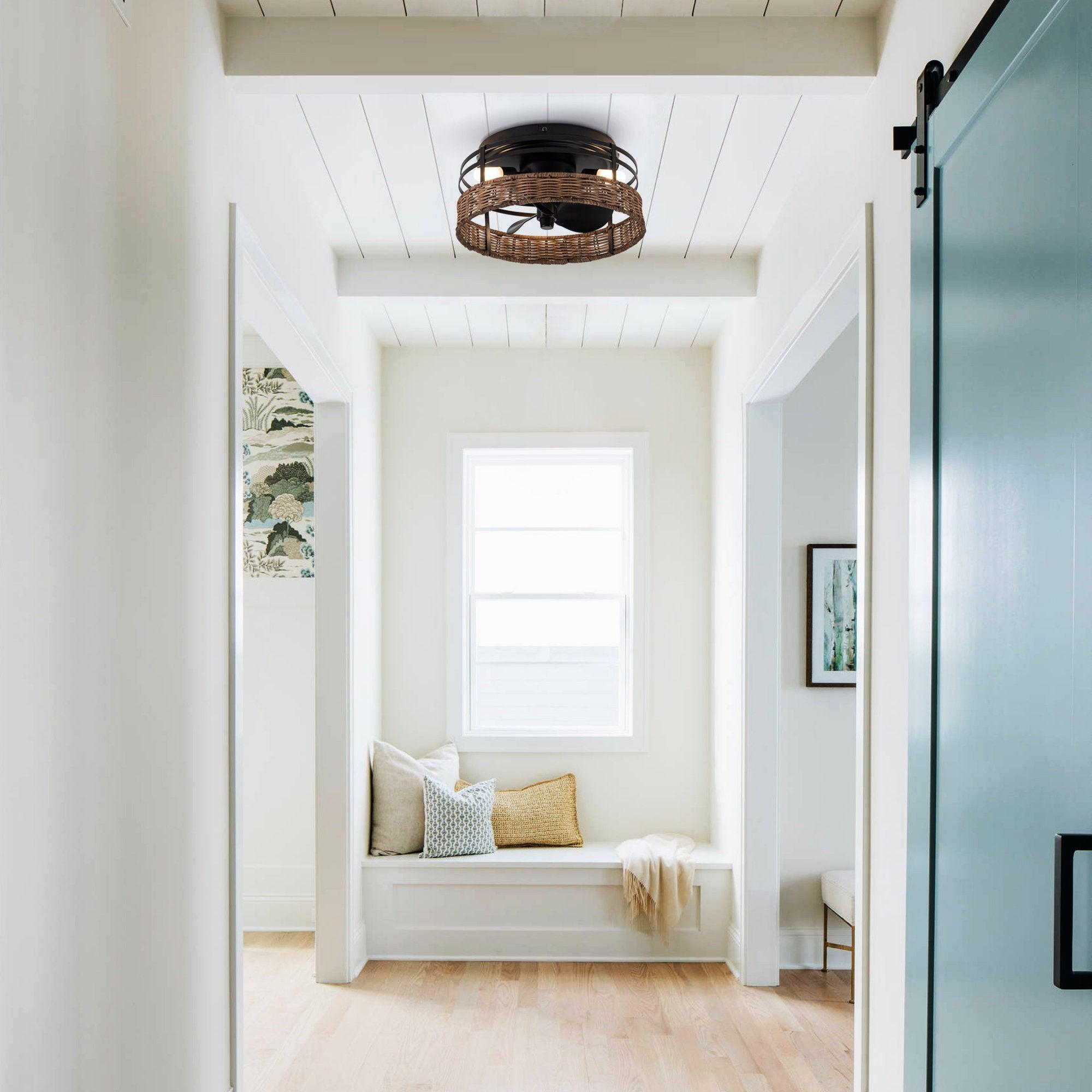 13" Farmhouse Flush Mount Reversible Ceiling Fan with Lighting and Remote Control - ParrotUncle