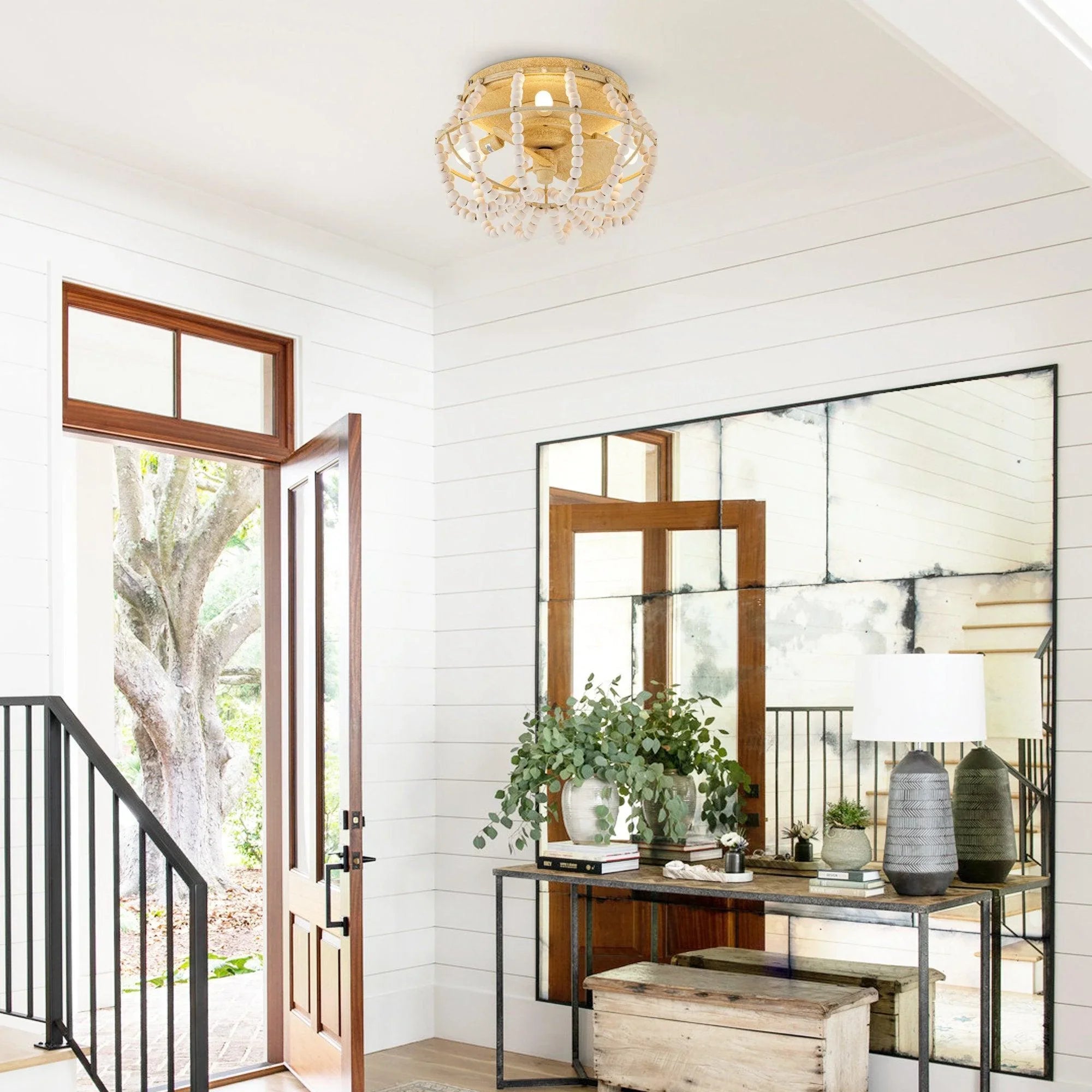 13 Inch Farmhouse Reversible Flush Mount Ceiling Fan with Lighting - IPLUS Lighting