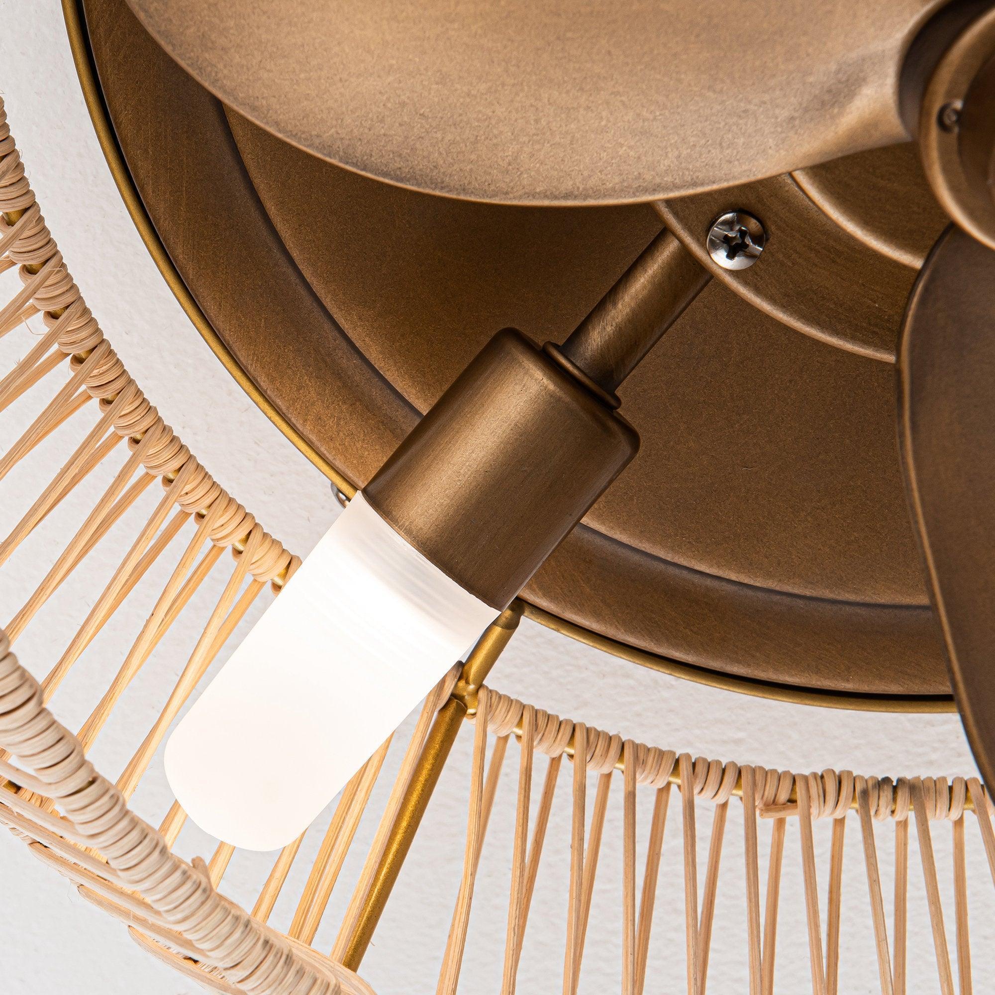 14 Inch Farmhouse Reversible Iron Ceiling Fan with Woven Rattan Cage - IPLUS Lighting