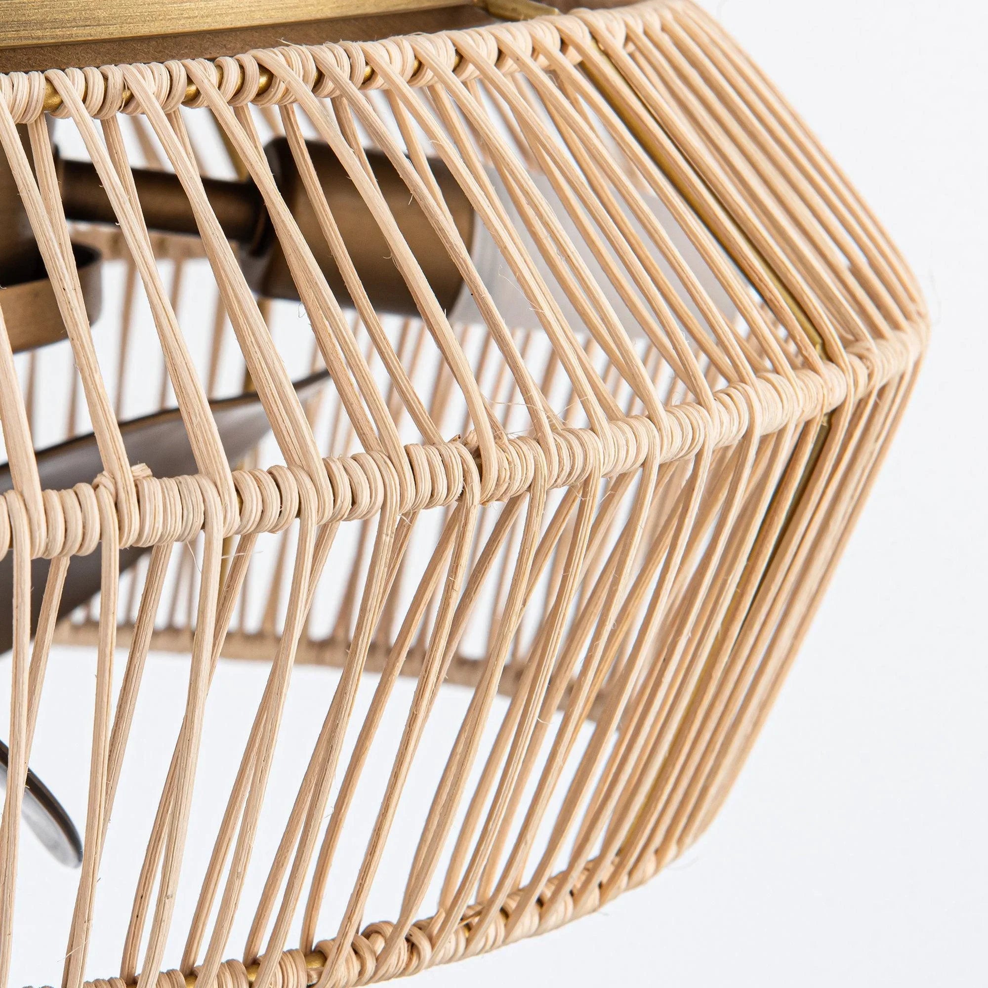 14 Inch Farmhouse Reversible Iron Ceiling Fan with Woven Rattan Cage - IPLUS Lighting