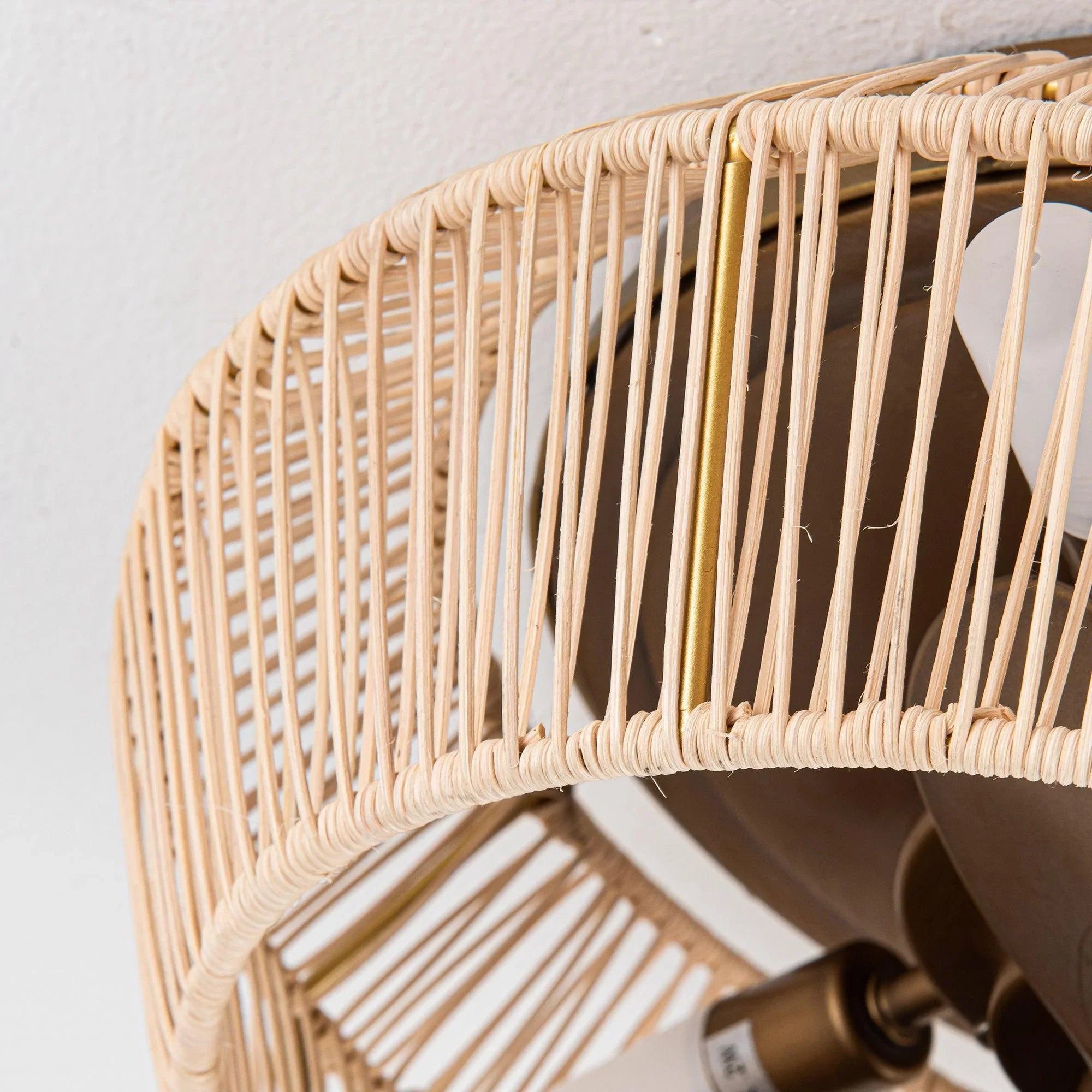 14 Inch Farmhouse Reversible Iron Ceiling Fan with Woven Rattan Cage - IPLUS Lighting