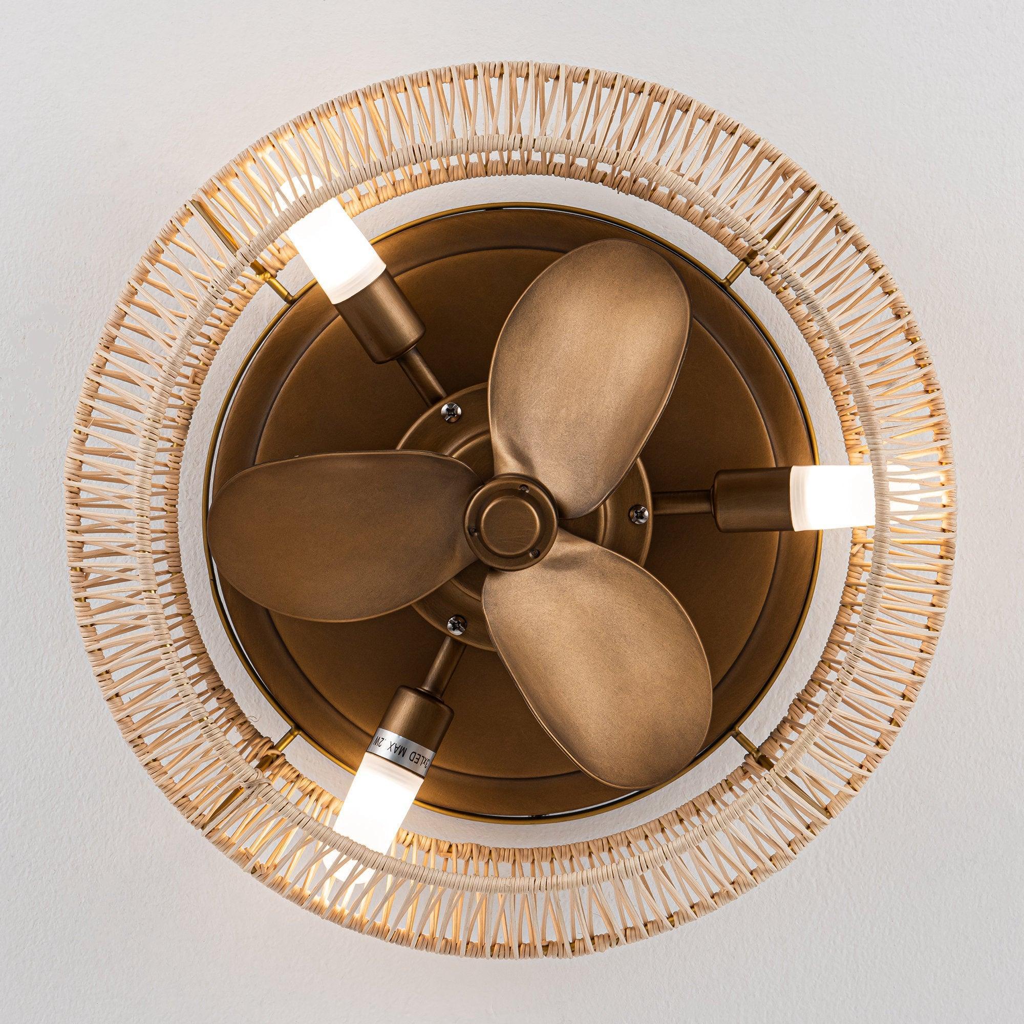 14 Inch Farmhouse Reversible Iron Ceiling Fan with Woven Rattan Cage - IPLUS Lighting