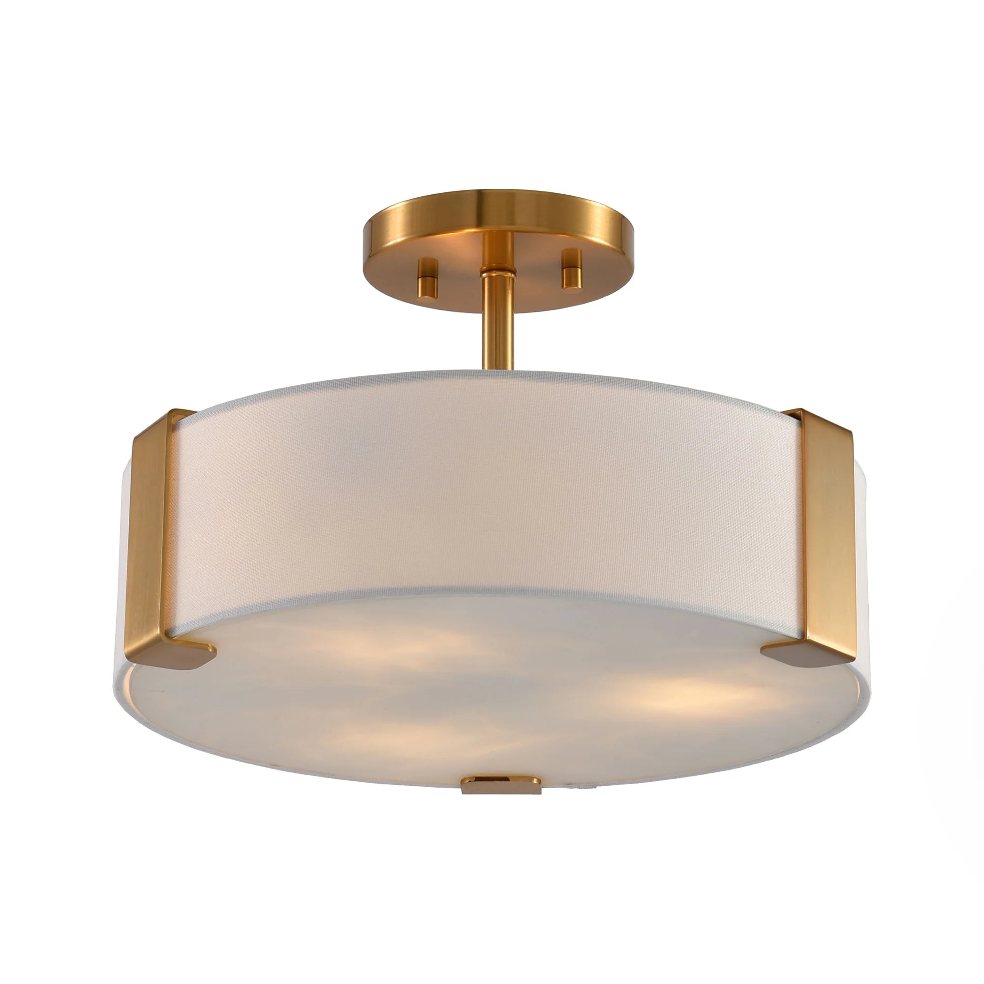Ella 3-Light 14-Inch Electroplate Golden Semi-Flush Ceiling Light