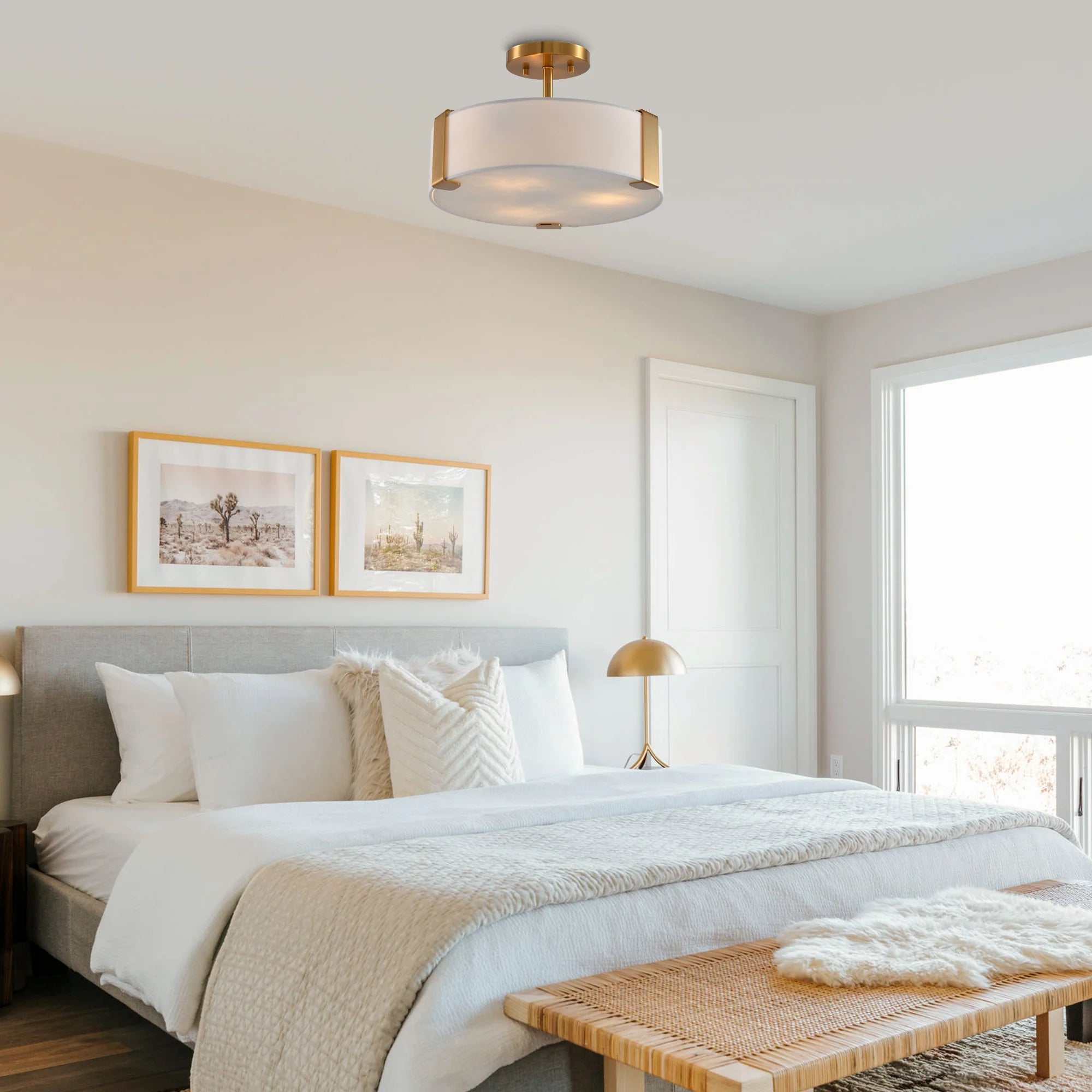 Ella 3-Light 14-Inch Electroplate Golden Semi-Flush Ceiling Light