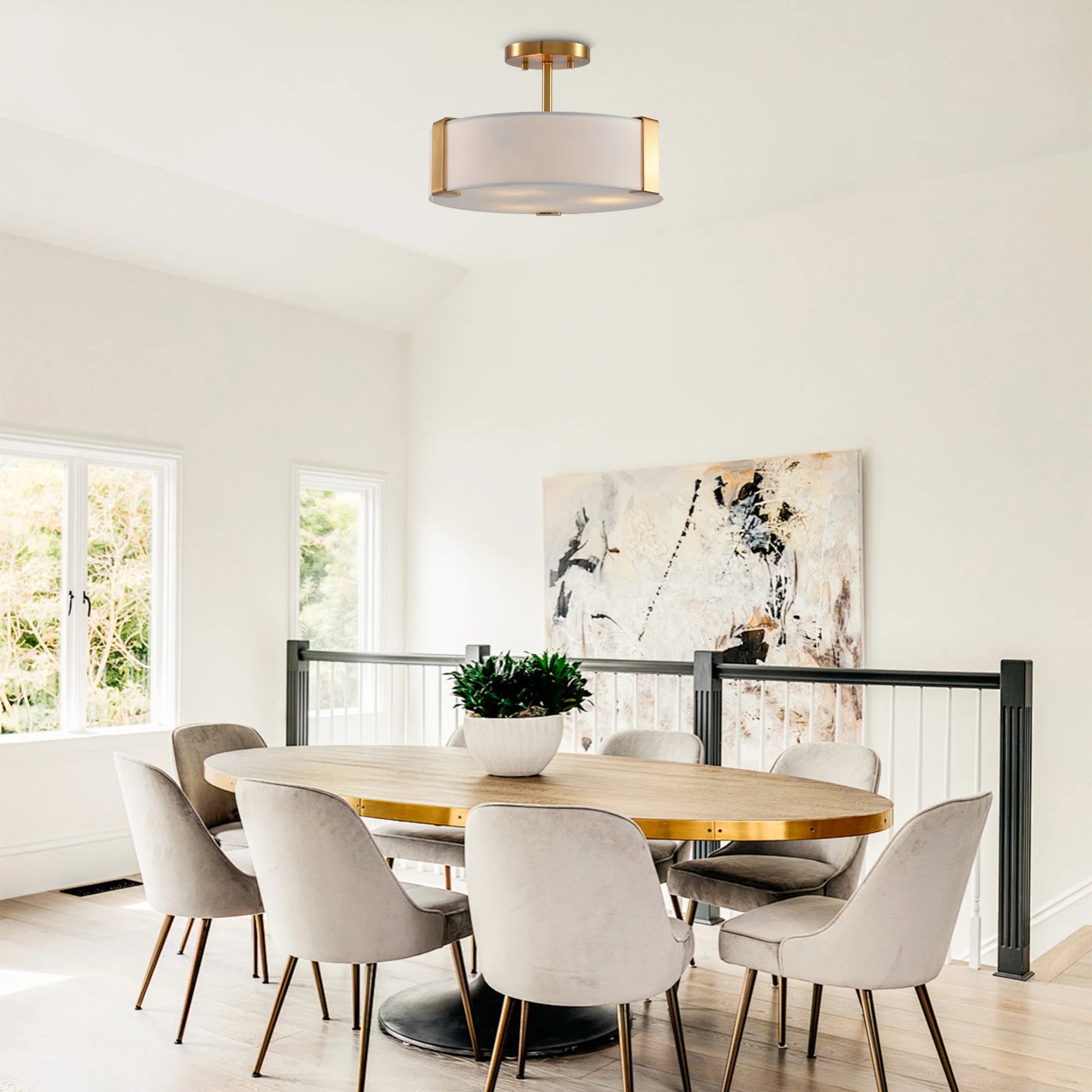 Ella 3-Light 14-Inch Electroplate Golden Semi-Flush Ceiling Light